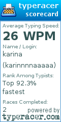 Scorecard for user karinnnnaaaaa