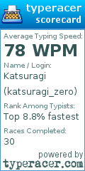 Scorecard for user katsuragi_zero