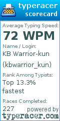 Scorecard for user kbwarrior_kun