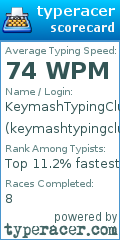 Scorecard for user keymashtypingclub777