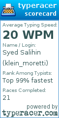 Scorecard for user klein_moretti