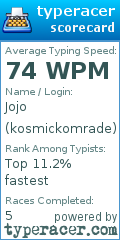 Scorecard for user kosmickomrade