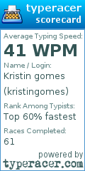 Scorecard for user kristingomes