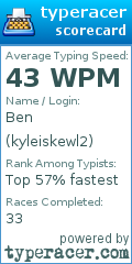 Scorecard for user kyleiskewl2