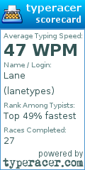Scorecard for user lanetypes