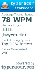 Scorecard for user lawyerturtle