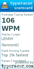 Scorecard for user lennon6