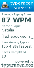 Scorecard for user liathebookworm_