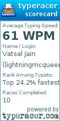 Scorecard for user lightningmcqueeeeen