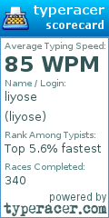 Scorecard for user liyose