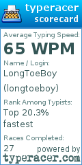 Scorecard for user longtoeboy