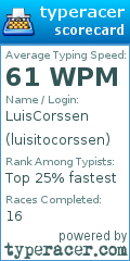 Scorecard for user luisitocorssen
