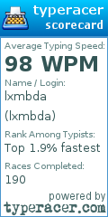 Scorecard for user lxmbda