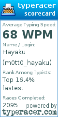 Scorecard for user m0tt0_hayaku