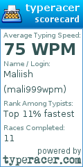 Scorecard for user mali999wpm
