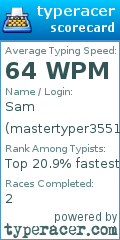 Scorecard for user mastertyper3551