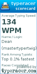 Scorecard for user mastertypertwig