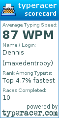 Scorecard for user maxedentropy