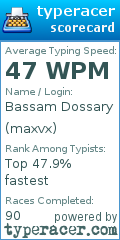 Scorecard for user maxvx