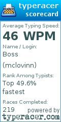 Scorecard for user mclovinn