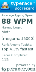 Scorecard for user megamatt5000