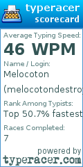 Scorecard for user melocotondestroyer