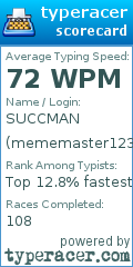 Scorecard for user mememaster123456