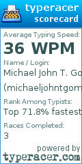 Scorecard for user michaeljohntgomez