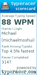 Scorecard for user michaelmoshui