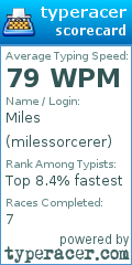 Scorecard for user milessorcerer