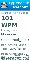 Scorecard for user mohamed_bakr