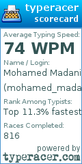 Scorecard for user mohamed_madani4