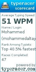 Scorecard for user mohammedaltayar