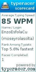 Scorecard for user moseyrolasolta