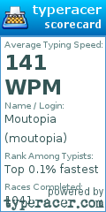Scorecard for user moutopia