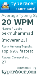 Scorecard for user moveran23