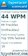 Scorecard for user mrfreckles