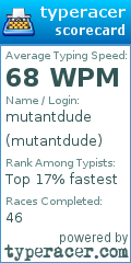 Scorecard for user mutantdude