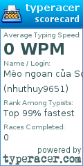 Scorecard for user nhuthuy9651