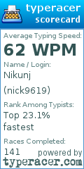 Scorecard for user nick9619