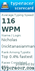 Scorecard for user nicktanasianman