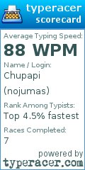 Scorecard for user nojumas