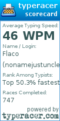 Scorecard for user nonamejustuncle