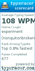 Scorecard for user nonquitonbrokenkeyboard