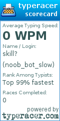 Scorecard for user noob_bot_slow