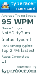 Scorecard for user notadirtybum