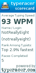 Scorecard for user notreallyeight
