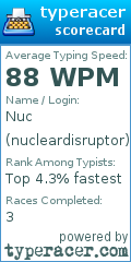 Scorecard for user nucleardisruptor