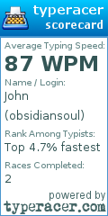 Scorecard for user obsidiansoul