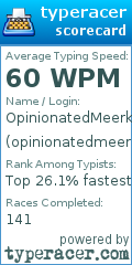Scorecard for user opinionatedmeerkat